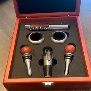 Luxury Wine Accessory Set with Silver and Rosewood Accents